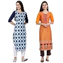 1 Stop Fashion Women's Crape Multicolor Digital Print Straight Kurtas/Kurtis (Pack of 2)