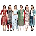1 Stop Fashion Women's Crape Multicolor Digital Print Straight Kurtas/Kurtis (Pack of 6)