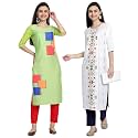 1 Stop Fashion Women's Crape Multicolor Digital Print Straight Kurtas/Kurtis (Pack of 2)