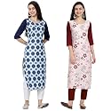 1 Stop Fashion Women's Crape Multicolor Digital Print Straight Kurtas/Kurtis (Pack of 2)