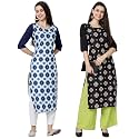 1 Stop Fashion Women's Crape Multicolor Digital Print Straight Kurtas/Kurtis (Pack of 2)
