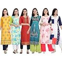 1 Stop Fashion Women's Crape Multicolor Digital Print Straight Kurta/Kurti (Pack of 6)