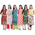 1 Stop Fashion Women's Crape Multicolor Digital Print Straight Kurtas/Kurtis (Pack of 6)