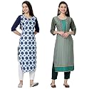 1 Stop Fashion Women's Crape Multicolor Digital Print Straight Kurtas/Kurtis (Pack of 2)