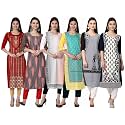 1 Stop Fashion Women's Crape Multicolor Digital Print Straight Kurtas/Kurtis (Pack of 6)