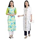1 Stop Fashion Women's Crape Multicolor Digital Print Straight Kurtas/Kurtis (Pack of 2)