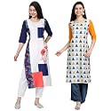 1 Stop Fashion Women's Crape Multicolor Digital Print Straight Kurtas/Kurtis (Pack of 2)