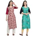 1 Stop Fashion Women's Crape Multicolor Digital Print Straight Kurtas/Kurtis (Pack of 2)