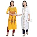 1 Stop Fashion Women's Crape Multicolor Digital Print Straight Kurtas/Kurtis (Pack of 2)