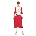 1 Stop Fashion Women's Red Colour Crepe Digital Print Knee Long W Style Kurta/Kurti