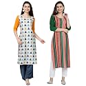1 Stop Fashion Women's Crape Multicolor Digital Print Straight Kurtas/Kurtis (Pack of 2)