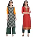 1 Stop Fashion Women's Crape Multicolor Digital Print Straight Kurtas/Kurtis (Pack of 2)