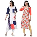 1 Stop Fashion Women's Crape Multicolor Digital Print Straight Kurtas/Kurtis (Pack of 2)
