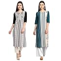 1 Stop Fashion Women's Crape Multicolor Digital Print Straight Kurtas/Kurtis (Pack of 2)