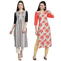 1 Stop Fashion Women's Crape Multicolor Digital Print Straight Kurtas/Kurtis (Pack of 2)