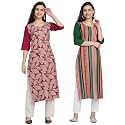 1 Stop Fashion Women's Crape Multicolor Digital Print Straight Kurtas/Kurtis (Pack of 2)