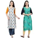 1 Stop Fashion Women's Crape Multicolor Digital Print Straight Kurtas/Kurtis (Pack of 2)