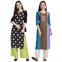 1 Stop Fashion Women's Crape Multicolor Digital Print Straight Kurtas/Kurtis (Pack of 2)