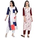 1 Stop Fashion Women's Crape Multicolor Digital Print Straight Kurtas/Kurtis (Pack of 2)