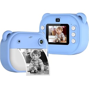 1 year warranty kids instant print digital camera 12mp photo video recorder with built in printer filters rechargeable battery paper rolls fun toy for children gift camera set-blue