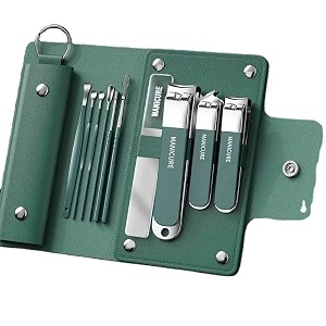 10-in-1 manicure kit  stainless steel nail clipper set for men amp women  grooming tools with cuticle remover nail file ear pick amp tweezers in compact travel case