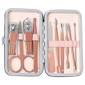 10 in 1 stainless steel professional manicure set nail cutter for women nail scissors luxury grooming kit manicure pedicure kit for women rose gold 10 in 1 pink