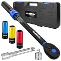 10-170FT 1/2'' Torque Wrench Socket Set, 17mm 19mm 21mm Wheel Sockets with 3/8" Drive Adapter and Extension Bar 72 Tooth, High Accuracy Laser Marking Scale for Auto Motorcycle Repair