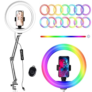 10234 selfie ring light with stand overhead camera mount with phone holder for desk 12 dimming levels 53 color modes stepless dimmablespeed led ring light for live streammake upyoutubetiktok