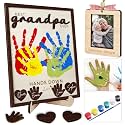 10" Hands Down Best Grandpa Ever DIY Handprint Kids Gifts Frame with Paints, Grandpa Crafts from Grandkids Family Keepsake Plaque Birthday Gift Father's Day for Pops, Papa HF610