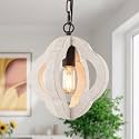 10" Small Farmhouse White Wood Pendant Light for Kitchen Island Over Sink