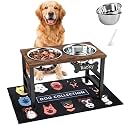 10" Tall Elevated Dog Bowls, Wooden &amp; Metal Raised Dog Bowl Stand with 2 Stainless Steel Bowls-1700ml Capacity &amp; Non-Slip Mat, Easy-Clean for Indoor/Outdoor Use