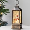 10'' Frosty's Tree Farm Snowman Musical Lighted Snow Globe Water Lantern with Swirling Glitter Decoration for Christmas Home, Living Room, Battery Operated or USB Powered