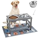 10'' Metal Raised Dog Bowl Stand, Elevated Dog Bowls with 2 Stainless Steel Bowls (1700ml/58oz) &amp; Anti-Spill Mat for Medium/Large Breeds,Gray