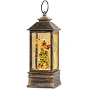 10'' Musical Snow Globe Lantern Lighted Christmas Tree and Flying Santa Water Lantern Swirling Glittering Home Decoration and Gift, Battery Operated or USB Powered