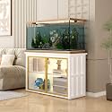10-70 Gallon Fish Tank Stand, Glass Cabinet Door, Heavy Duty Aquarium Stand with Cabinet for Fish Tank Accessories Storage, Turtle Tank, Reptile Terrarium(White,90x40cm/35.4x15.7in)