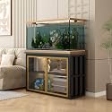 10-70 Gallon Fish Tank Stand, Glass Cabinet Door, Heavy Duty Aquarium Stand with Cabinet for Fish Tank Accessories Storage, Turtle Tank, Reptile Terrarium(Black,100x40cm/39.3x15.7in)