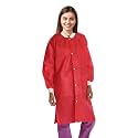 Medical Nation 10 Disposable Lab Coats - Durable 50g SMS Knee Length Reusable Lab Coat Unisex, with Knit Cuffs and Pockets, For Dental, Hospitals, Pharmacies, Labs, Clinics - Red, 4X-Large