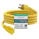 10 ft 12/3 Outdoor Extension Cord Waterproof Heavy Duty 12 Gauge 3 Prong, Flexible Cold-Resistant Long Power Cord Outside, 15Amp 1875W SJTW Yellow, for Christmas Lights ETL Listed.