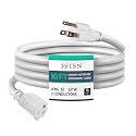 10 ft Heavy Duty Extension Cord - 12/3 SJTW 15 AMP Indoor Power Cord with 3 Prong Grounded Plug for Lawn Mower, Appliances, Workshop, Christmas Lights Water Resistant Flexible Cable White.