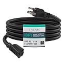 10 FT Outdoor Heavy Duty Extension Cord - 12/3 SJTW 15 AMP Indoor Power Cord with 3 Prong Grounded Plug for Lawn Mower, Appliances, Workshop, Lights Water Resistant Flexible Cable 12 Gauge