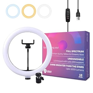 10 inch 3 options with adjustable brightness level usb powered ring light 180 rotation only ring light tripod is not included 10