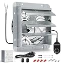 10 Inch Shutter Exhaust Fan, Wall Mount Attic Fan with Thermostat and Speed Controller for Greenhouses, Sheds, Garages, Chicken Coops, Barns Ventilation, 820 CFM