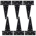 10 Inch T-Strap Gate Hinges, Heavy Duty Shed Door Hinges, Black Tee Hinges for Wooden Fences, Yard Gates, Rustproof Wrought Iron Hardware, 6 Pack