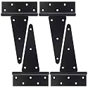 10 Inch T-Strap Gate Hinges, Heavy Duty Shed Door Hinges, Black Tee Hinges for Wooden Fences, Yard Gates, Rustproof Wrought Iron Hardware, 4 Pack