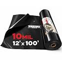 10 Mil Black Plastic Sheeting (12' x 100') - Heavy Duty, Waterproof, UV Resistant Polyethylene Sheeting Roll for Greenhouse, Vapor Barrier, Construction, Garden & Ground Cover, Black