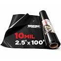 10 Mil Black Plastic Sheeting (2.5' x 100') - Heavy Duty, Waterproof, UV Resistant Polyethylene Sheeting Roll for Greenhouse, Vapor Barrier, Construction, Garden &amp; Ground Cover, Black