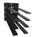 10 Pack - 12 inch Black Hidden L Shelf Bracket (1/5 Inch Thicked) Iron Floating Shelf Brackets Rustic Industrial Metal Brackets for Shelf Support
