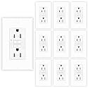 10 Pack 15 Amp GFCI Outlet, Self-Test Ground Fault Protector with LED Indicator, Tamper Resistant GFI Electrical Receptacle, ETL Certified, Wallplate Included, White