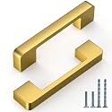 10 Pack 3.75 Inch(96mm) Vibrant Brushed Moderne Brass Cabinet Pulls Kitchen Cabinet Handles Cabinet Hardware Drawer Pulls for Cupboard Wardrobe