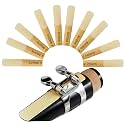 SUEWIO 10 Pack Bb Clarinet Reeds with Plastic Box, Strength 1.5 Reeds for Clarinet, Thinner Reed Tip & Unfiled Cut, Traditional Reeds for Clarinet Beginners and Players